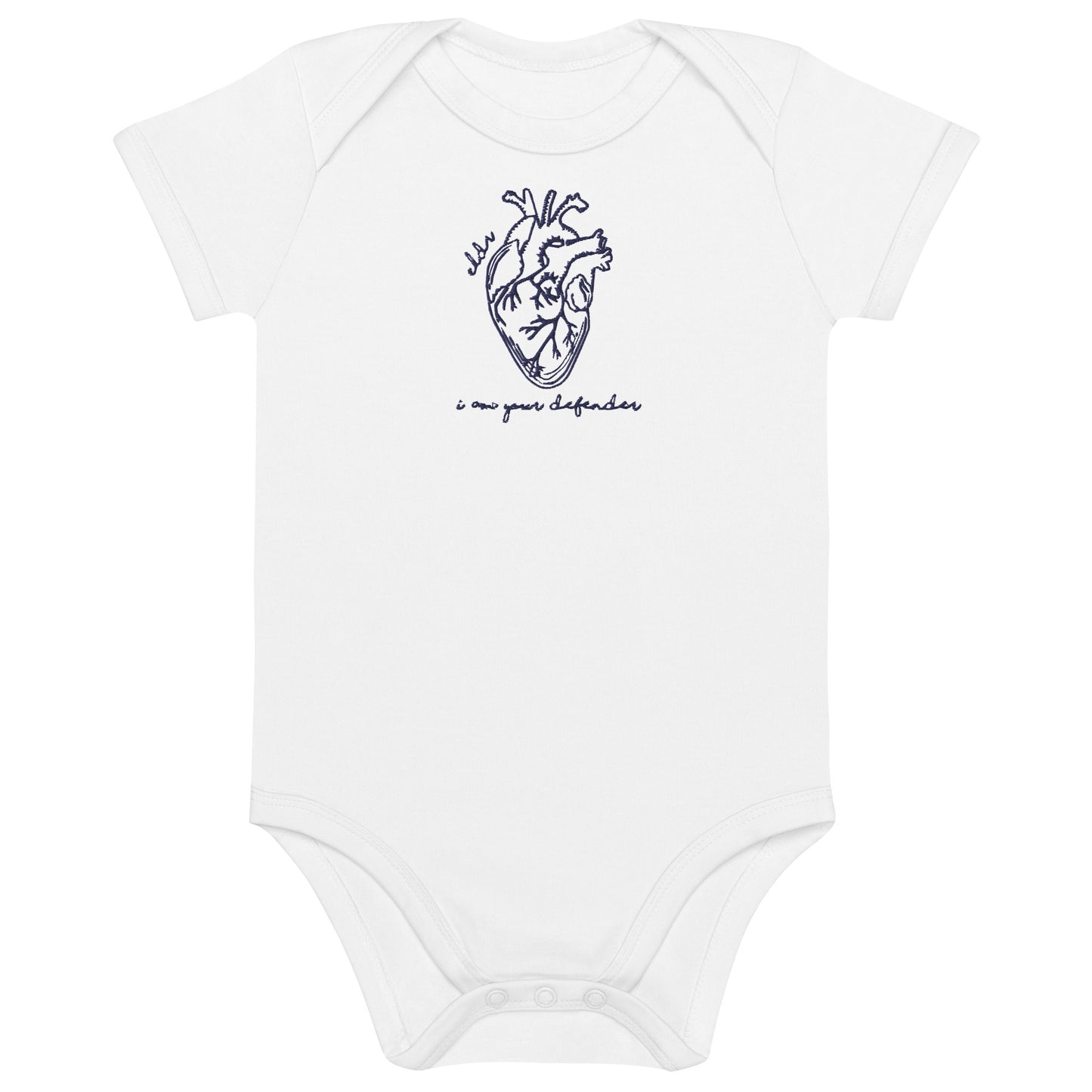 ELDR 'Defender' Organic Cotton Baby Bodysuit- Embroidered Heart Anatomy